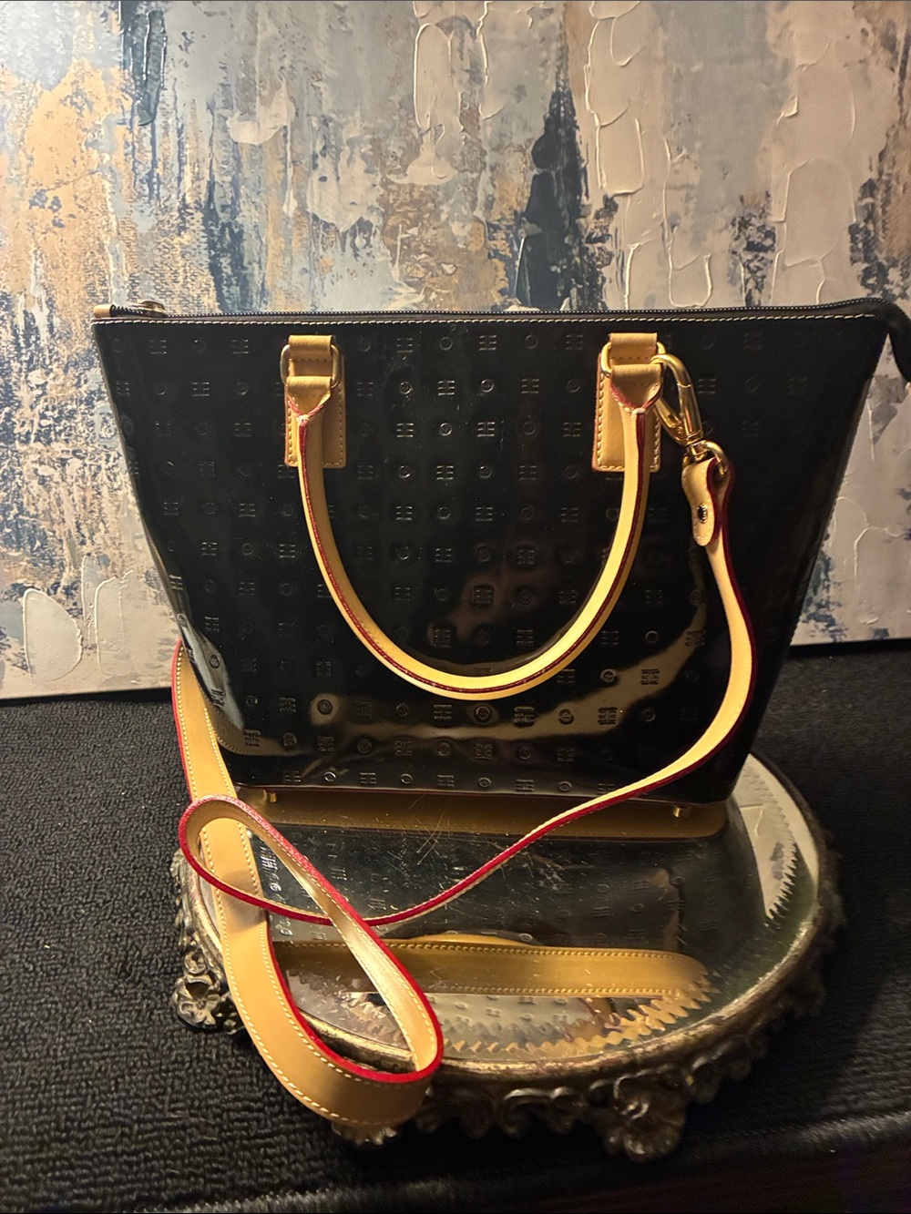 Brand NEW Arcadia Black Patent Tote Bag with Vachetta Trim  Made In Italy
